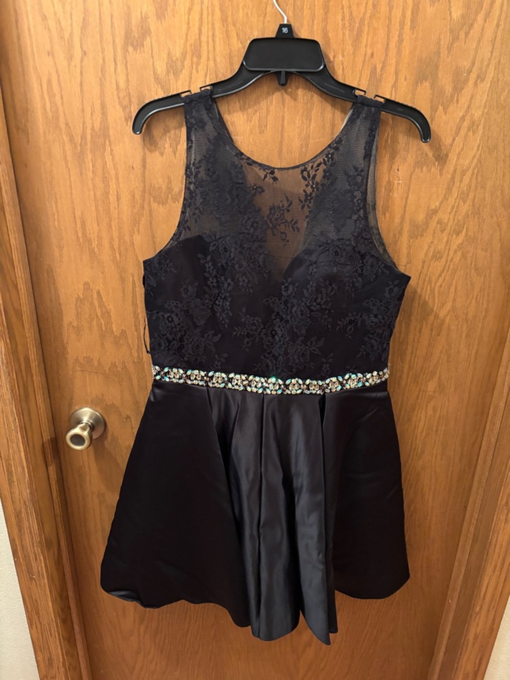 Black Lace & Satin Jewel Prom Dress